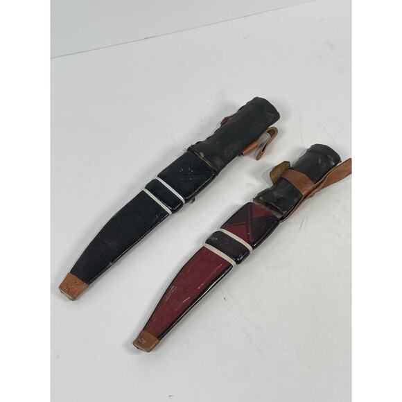 Homemade Mini Tactical Knife Serrated Edge Sheath Homemade Set Of 2 - Picture 1 of 11